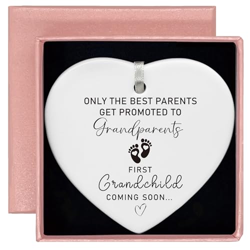 First Time Grandparents-Pregnancy Announcement Gifts for Grandparents-First Grandbaby Gift-New Baby Surprise-First Grandchild Coming Soon Heart Shaped Ornament