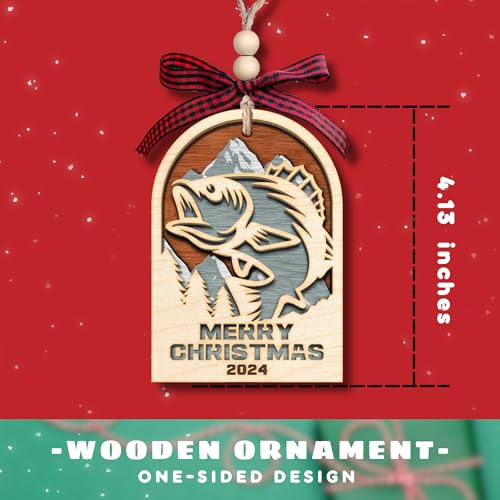 Fishing Ornament for Christmas Tree - Fish Christmas Ornaments, Fishing Ornaments 2024 - Wood Xmas Tree Ornament