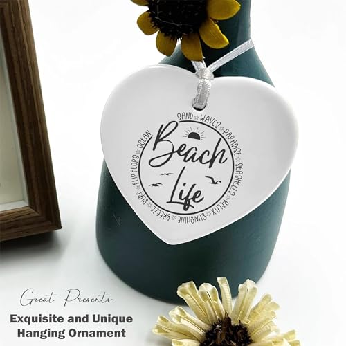 Beach Life Gifts for Women,Best Friend,Sister,Ocean Sunset Seaside Vacation Gift for Beach Lover,Bestie-Heart Shaped Ornament with Present Box