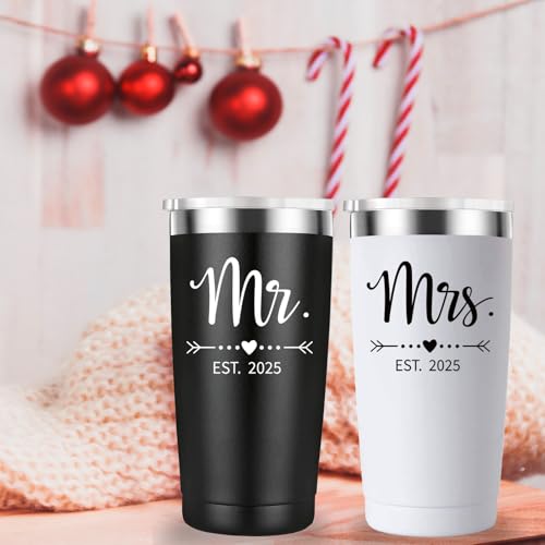 Mamihlap Mr and Mrs Est 2025 Travel Mug Tumbler.Newlyweds Couples Wife Bride To Be Newly Engaged Bridal Shower Gifts.Wedding Tumbler Idea for Bridal Showers Engagement.(20oz Black&White)