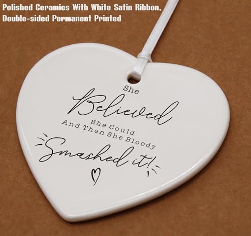 She Believed She Could Ceramic Heart Shaped Ornament - Inspirational Quotes Gift - Affirmations, Funny Reminder, Positive Motivational Gift, Encouragement