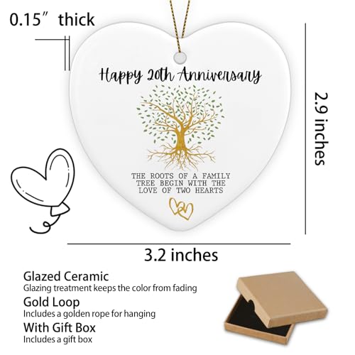 20th Anniversary Marriage Gifts for Couple Happy 20th Anniversary Ornament Keepsake Sign Heart Plaque Anniversary Romantic Couple Wedding Engagement Gifts for Her Him Wife Husband