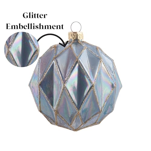 Karma, Christmas Hanging Ornament, Glitter Geometric Glass Ornament 3" Blue, Holiday Decoration, Christmas Tree Ornament