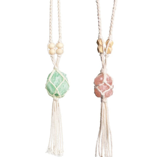 2PCS Healing Crystals Feng Shui Hanging Ornament Car Ornament Meditation Hanging Ornament Window Ornament for Home Decor (Fluorite+Rose Quartz)