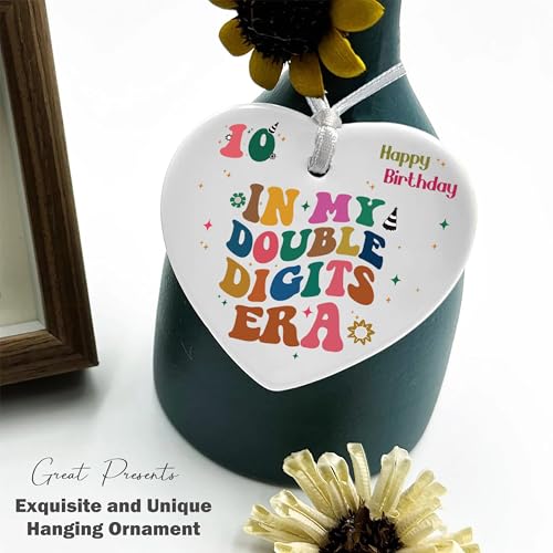 in My Double Digits Era,Meaningful 10th Birthday Ornament Present-10 Year Old Birthday Party Decor Gift-Heart Shaped Ornament Decor Gift
