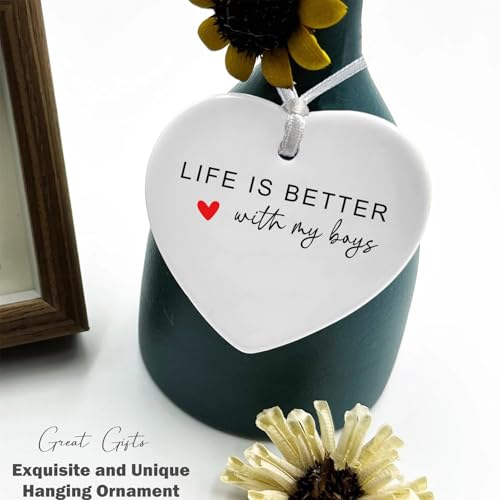 Life is Better with My Boys-Mom Life-Mom Gifts-Happy for Mommy-Thank You Present for Mommy-Mother Appreciation Present-Heart Shaped Ornament