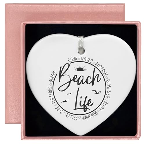 Beach Life Gifts for Women,Best Friend,Sister,Ocean Sunset Seaside Vacation Gift for Beach Lover,Bestie-Heart Shaped Ornament with Present Box