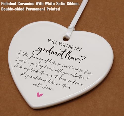 Godmother Proposal Gift,First Time Godmom to Be,Pregnancy Announcement Present,Christening,Baptism Present, Heart Shaped Ornament-Will You Be My Godmother