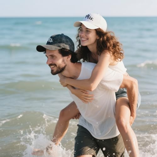 Mr and Mrs Hats, Newlywed Honeymoon Wedding Gifts, Adjustable Cotton Embroidered Baseball Hat Couples Set