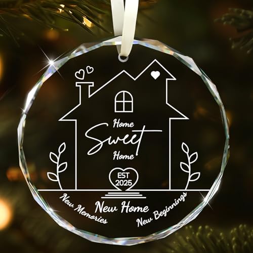 House Warming Gifts New Home, Housewarming Gifts for New Home 2025, Home Sweet Home Gift Ideas for Couple, 2025 First Christmas in New House Christmas Tree Glass Ornaments