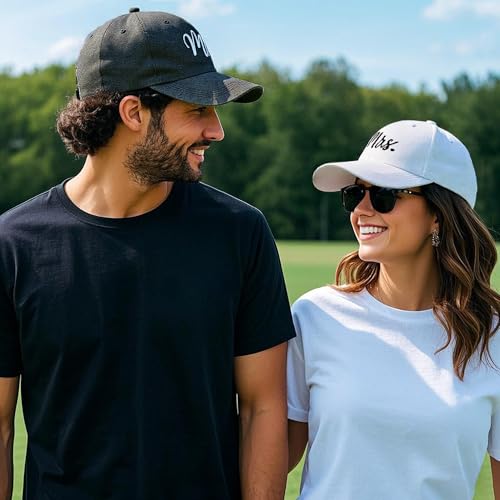 Mr and Mrs Hats, Newlywed Honeymoon Wedding Gifts, Adjustable Cotton Embroidered Baseball Hat Couples Set