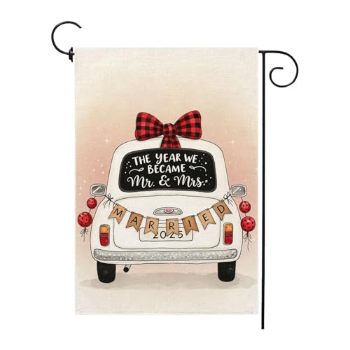 The Year We Became MR. and MRS. Wedding Garden Flag 12x18 Inch Double Sided Outside 2025 Marriage Car Welcome Romantic Yard Outdoor Decoration