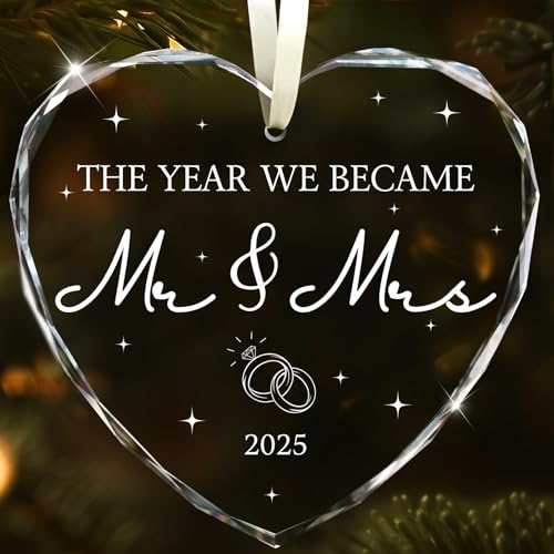 Wedding Gifts for Couples 2025, Bridal Shower Gifts for Bride, Mr and Mrs Gift, Wedding Gift for Newlyweds, Just Married Decorations, Crystal Glass Christmas Ornaments, Personalized Wed Ornament 2025