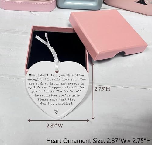 Mother Gift-Mothers Day Present, Mom Gift-Birthday Gift-Wedding Gift Mom Appreciates Gift-Thank You Gift for Mom-Ceramic Heart Ornament Keepsake Sign Plaque Decor Gift