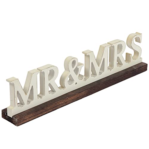 Vintage Mr and Mrs Sign for Wedding Table 16 inches, Distressed White Wedding Shower Decorations for Home Party, Rustic Mr & Mrs Centerpiece Table Signs for Anniversary Reception Ceremony