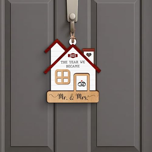 GOSSBY Wedding Ornament 2025 - The Year We Became Mr Mrs - Newlywed, Just Married Gift for Couple - First Christmas Wedding Gift for Newlyweds, Bride, Groom - Bridal Shower Wooden Xmas Decoration