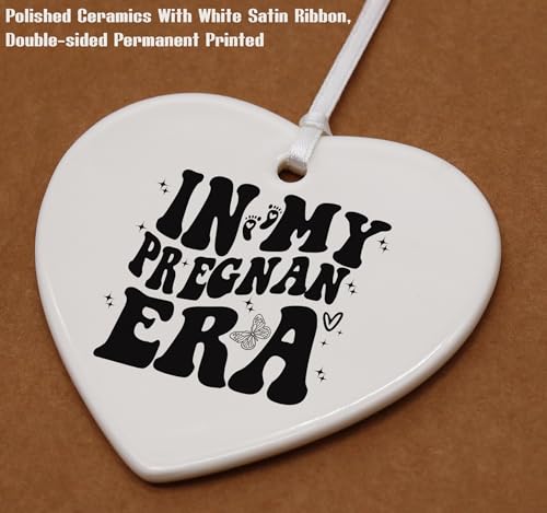 Funny Pregnancy Announcement Present,Expecting Mom,New Mom Present,First Time Mama to Be, Ceramic Heart Shaped Ornament-in My Pregnant Era