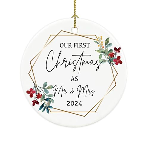 Mr & Mrs Christmas Ornament - Wedding Gift for Couples - Newlywed First Christmas 2024 - Just Married Decorations