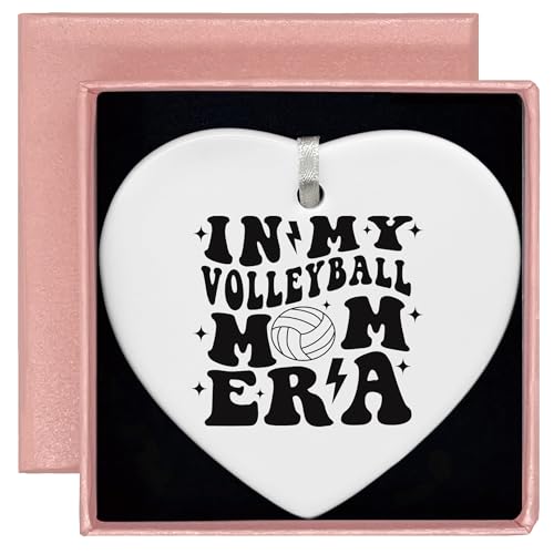 Gifts for Volleyball Coach,Game Day Present for Mommy,Sport Mom Present,Mother's Day,Birthday, for Mother Mama-Ceramic Heart Shaped Ornament-in My Volleyball Mom Era