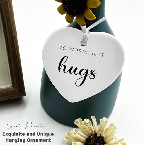 Inspirational Motivational Encouragement No Words Just Hugs - Thinking of You, Get Well Soon, Recovery, Sympathy Gift - Ceramic Heart Shaped Ornament