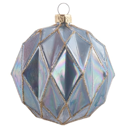 Karma, Christmas Hanging Ornament, Glitter Geometric Glass Ornament 3" Blue, Holiday Decoration, Christmas Tree Ornament