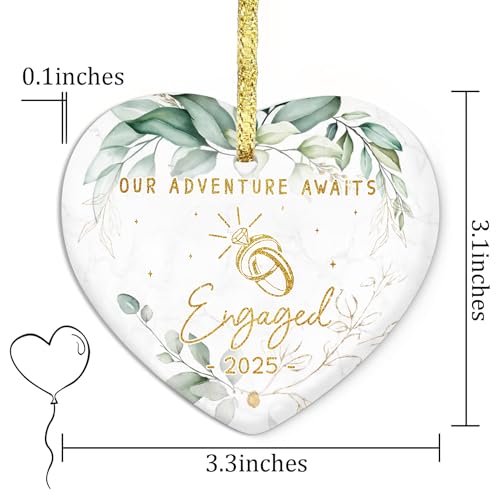 Gossby Ceramic Heart Ornament - Our Adventure Awaits Engaged 2025 - Wedding, Engagement Gifts for Couple 2025 - Gift for Newly Engaged Couple, Bride, Groom