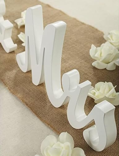 MR and MRS Sign for Wedding Table, Large Wooden Sweetheart Table Decoration for Reception, Freestanding Letters Centerpieces Decor for Ceremony, Anniversary, Valentine's Day, Bride and Groom (White)