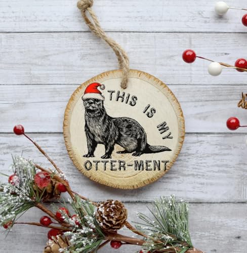Otter Ornament, Funny Christmas Tree Ornament, Natural Pine Wood Slice, Animal Ornament Decoration, Gift Idea