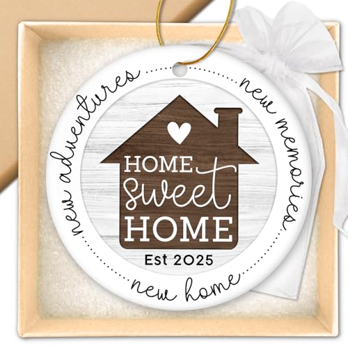 HEXMOZ New Home Gift Ideas - Housewarming Gifts for Couples - New Home Ornament 2025 - First House Ornament 2025 - First House Gifts for Owners, Men, Women - Housewarming Ceramic Christmas Keepsake