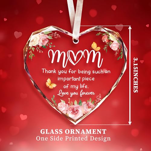 Gifts for Mom,Mom Gifts, Birthday Gifts for Mom, Gift for Mom from Daughter, Son, Love You Mom Gifts - Glass Heart Ornaments for Mom 2025