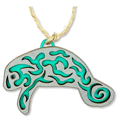 Manatee Ornament - Hand Crafted Wood Manatee Christmas Ornament