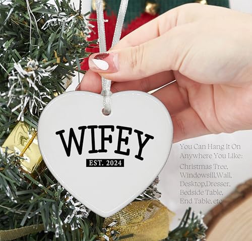 Wifey 2024-Engagement Gifts-Wedding Gift for Bride-Bride to Be-Newly Engaged Gifts-Bridal Shower Gifts for Her-Bachelorette Party Gifts for Women-Heart Shaped Ornament with Gift Box