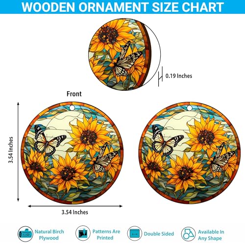 2D Flat All Over Printed, Sunflower Ornaments, Christmas Sunflower Ornaments, 2 Sides 3.5" Wood Ornament, Gift for Sunflower Lover, Christmas Decorations (ORNMWOOD2-EPHG-52399006)