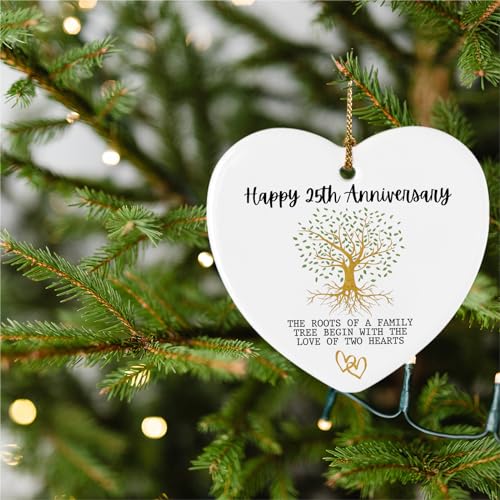 25th for Couple Happy 25th Anniversary Ornament Keepsake Sign Heart Plaque Anniversary Romantic Couple Wedding Engagement Gifts for Her Him Wife Husband