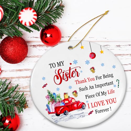 Sister Christmas Ornament 2025, Sister Ornaments for Christmas Tree, Sister, Ceramic White Christmas Sisters Ornament, Sister Gifts for Big Sister Best Friend Soul Sister