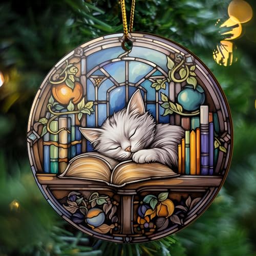 2D Flat All Over Printed, Book Ornaments, Bookshelf Christmas Ornaments, 2 Sides 3.5" Wood Ornament, Gift for Book Lover