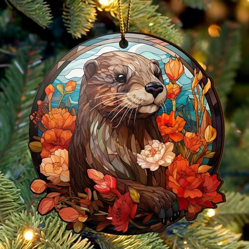 2D Flat All Over Printed, Otter Ornaments, Christmas Tree Ornaments, 2 Sides 3.5" Wood Ornament, Gift for Otter Lover, Christmas Decor (Ephg-52651007)