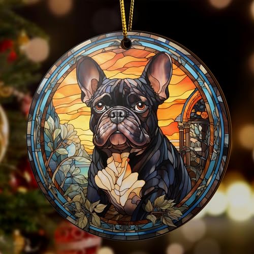 2D Flat All Over Printed, French Bulldog Ornaments, French Bulldog Christmas Ornaments, 2 Sides 3.5" Wood Ornaments, French Bulldog Christmas (EPHG-53028005)