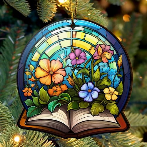 2D Flat All Over Printed, Book Ornaments, Bookshelf Christmas Ornaments, 2 Sides 3.5" Wood Ornament, Gift for Book Lover