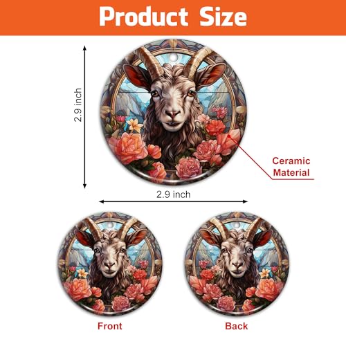 2D Flat All Over Printed, Goat Ornaments, Goat Christmas Ornaments, Goat Ceramic Ornaments, 2 Sides 2.9" Ceramic Ornaments, Gift for Farmer, Christmas Decorations (Ephg-52659004)