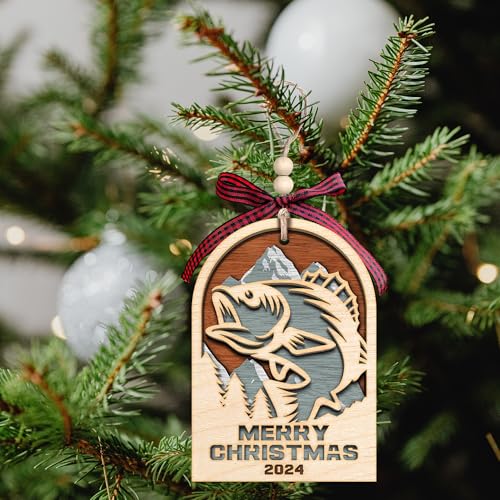 Fishing Ornament for Christmas Tree - Fish Christmas Ornaments, Fishing Ornaments 2024 - Wood Xmas Tree Ornament