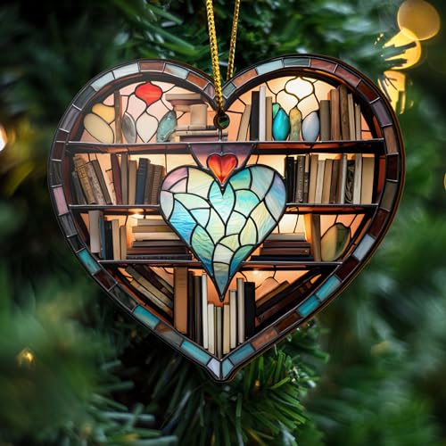 2D Flat All Over Printed, Book Ornaments, Bookshelf Christmas Ornaments, 2 Sides 3.5" Wood Ornament, Gift for Book Lover