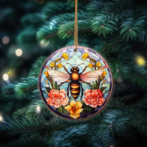 2D Flat All Over Printed, Bee Ornaments, Christmas Ornaments for Beekeeper, 2 Sides 3.5" Wood Ornament, Gift for Bee Lover, Christmas Decor