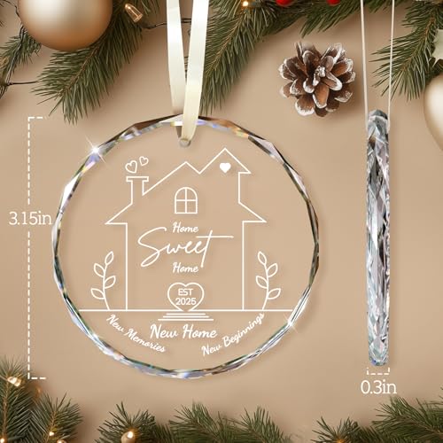 House Warming Gifts New Home, Housewarming Gifts for New Home 2025, Home Sweet Home Gift Ideas for Couple, 2025 First Christmas in New House Christmas Tree Glass Ornaments