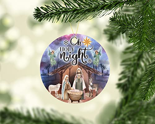 Oh Holy Night Nativity Christmas Tree Ornament - Holiday Decor - Religious Ornament - Christmas Decor - Aluminum Ornament
