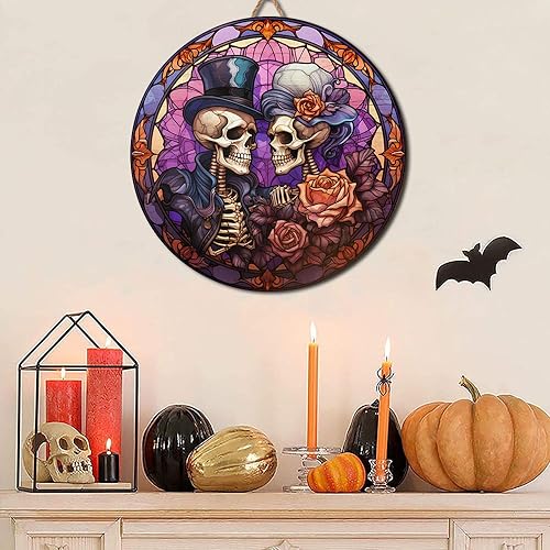 2D Flat All Over Printed, Skeleton Sign, Skeleton Couple Sign, Halloween Sign, 8",12",18" Wooden Sign, Romantic Gothic Decor, Halloween Decor, Gothic Decor