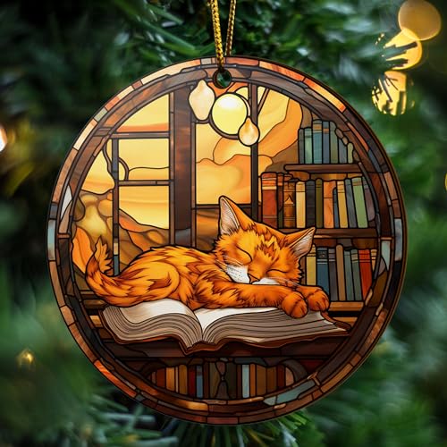 2D Flat All Over Printed, Book Ornaments, Bookshelf Christmas Ornaments, 2 Sides 3.5" Wood Ornament, Gift for Book Lover