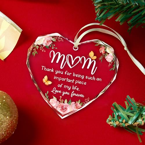 Gifts for Mom,Mom Gifts, Birthday Gifts for Mom, Gift for Mom from Daughter, Son, Love You Mom Gifts - Glass Heart Ornaments for Mom 2025