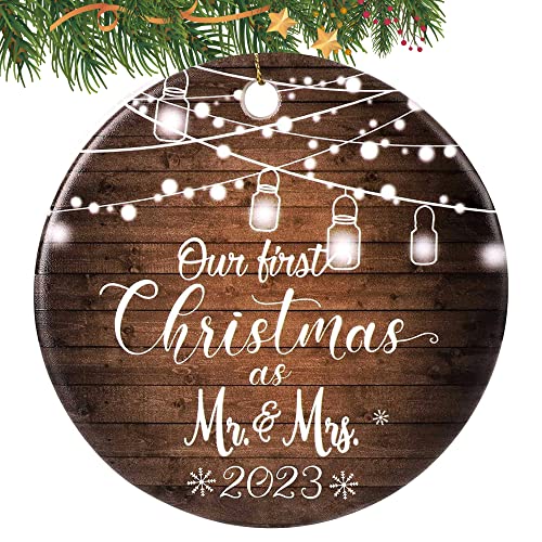First Christmas Married Ornament 2023 Mr and Mrs Gifts, Wedding Gifts for Couples Unique 2023, Bridal Shower Gift Just Married Ornaments Newlywed Keepsake Gift