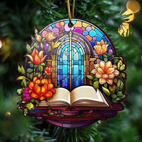 2D Flat All Over Printed, Book Ornaments, Bookshelf Christmas Ornaments, 2 Sides 3.5" Wood Ornament, Gift for Book Lover